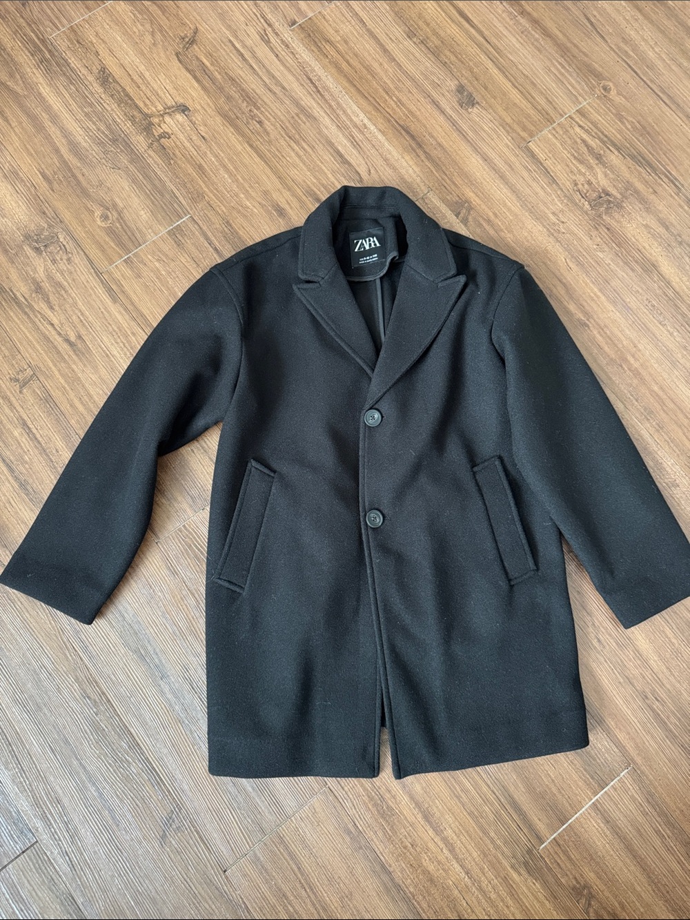 Zara Boys Black Single-Breasted Pea Coat